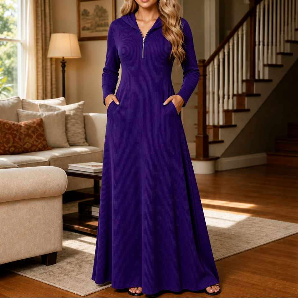 Hoodella – Ribbed Hooded Maxi Dress