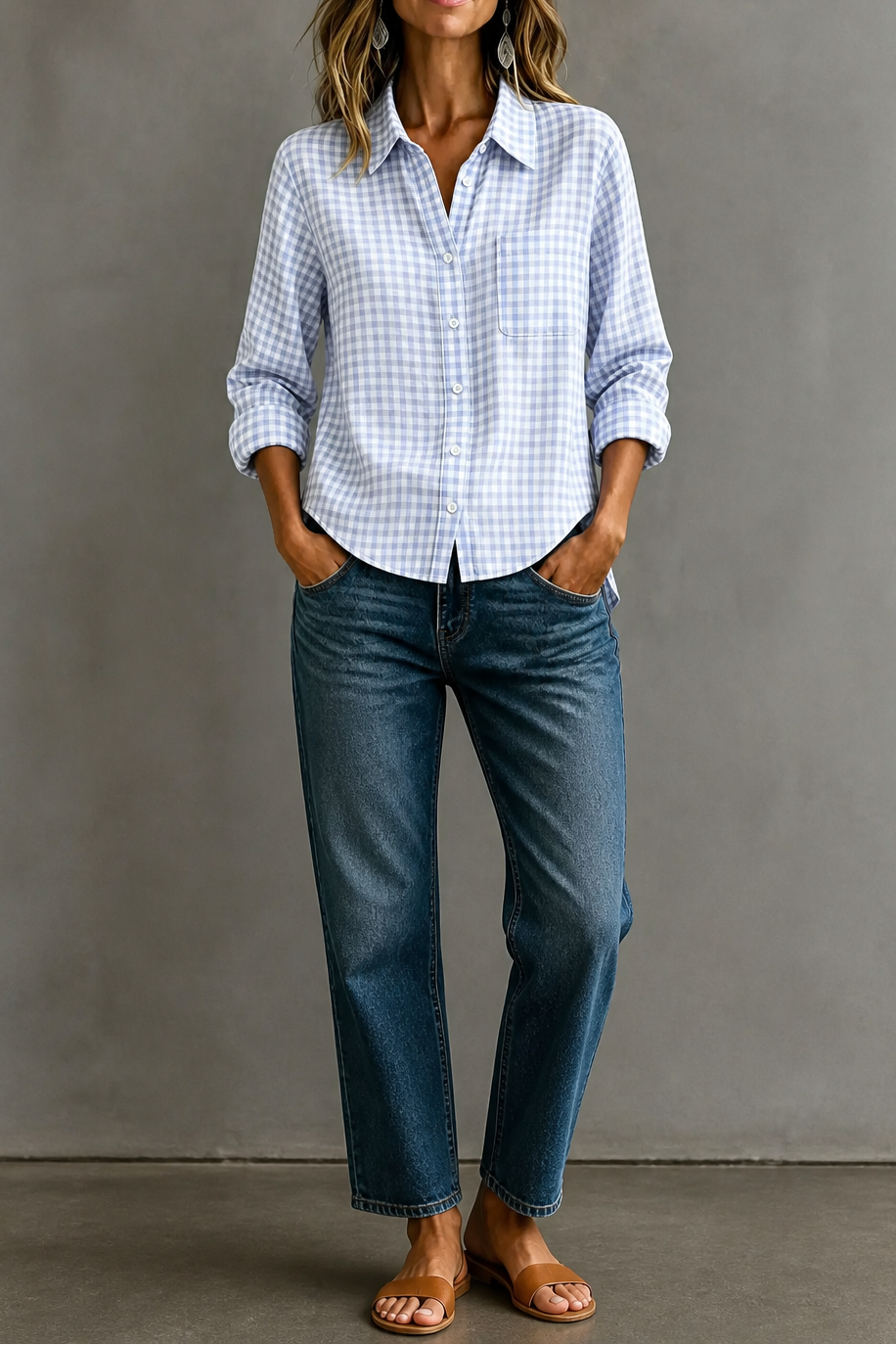 Everwear – Checkered Long-Sleeve Button-Up Shirt For Women