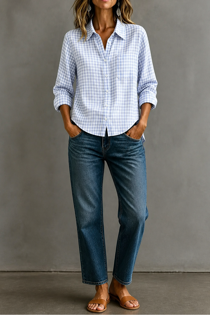 Everwear – Checkered Long-Sleeve Button-Up Shirt For Women