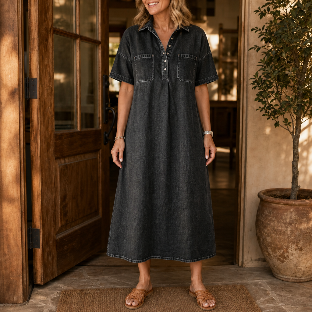 Easewell – Lightweight Denim-Look Midi Shirt Dress
