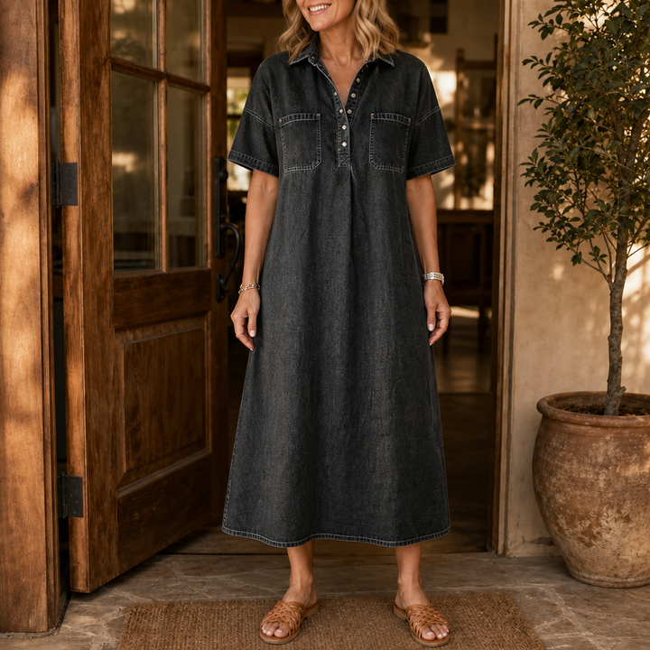 Easewell – Lightweight Denim-Look Midi Shirt Dress