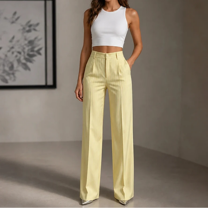 Wearbella – High-Waisted Pinstripe Wide-Leg Trousers