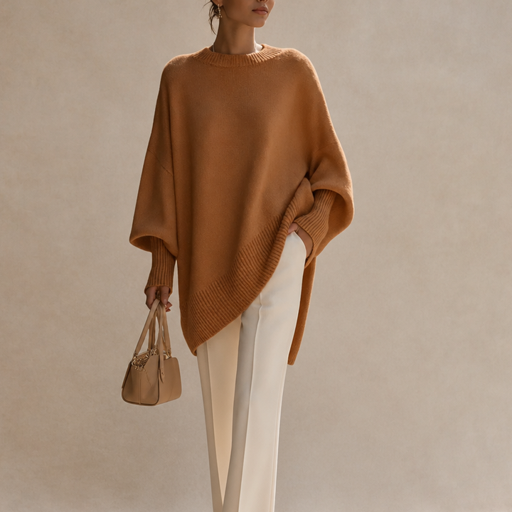Livia – Oversized Wide-Sleeve Knit Poncho Sweater
