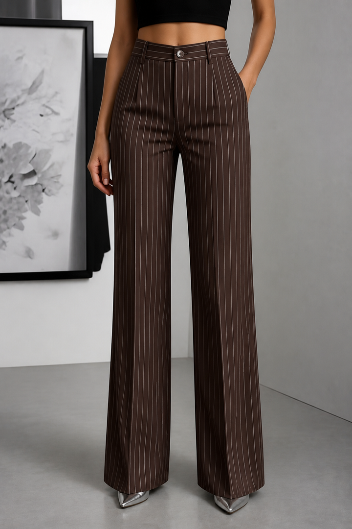 Longline – Pinstripe High-Waisted Wide-Leg Trousers
