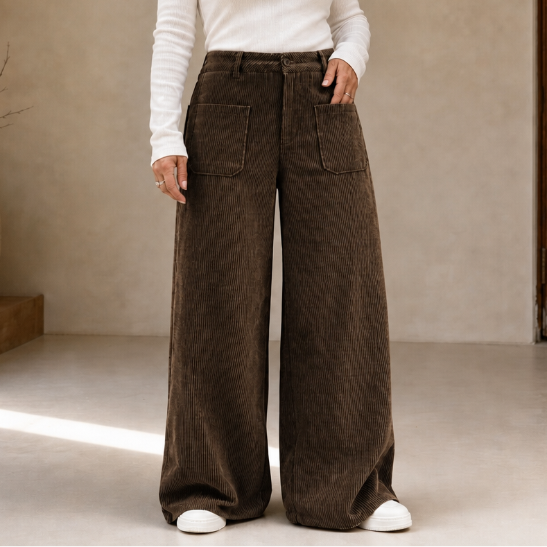 Wovella – Stretch Corduroy-Look Wide-Leg Trousers