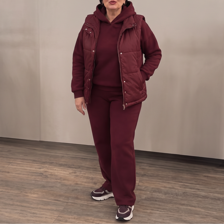 Layerwell – Quilted Vest Hoodie And Jogger Set