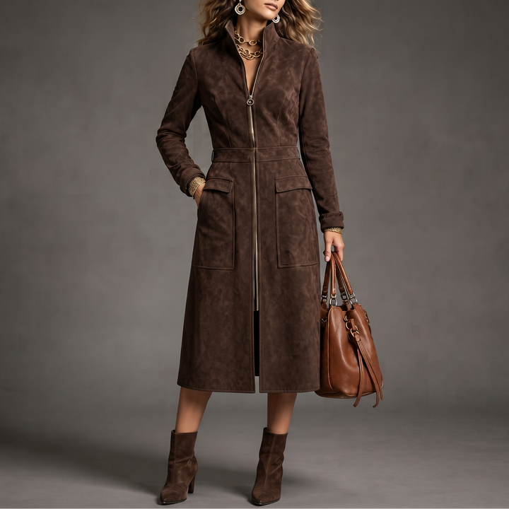 Mustard Muse – Longline Zip-Up Coat