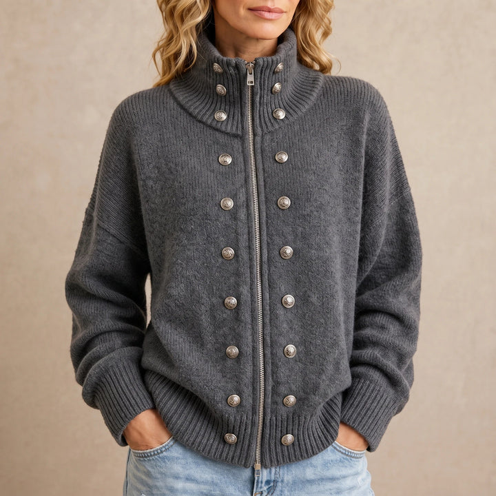 Wearbella – Double-Breasted Stand Collar Knit Cardigan