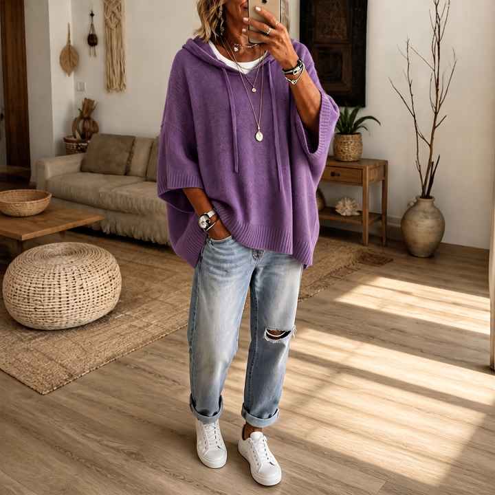 Cozelle – Frayed-Edge Open-Knit Oversized Hoodie