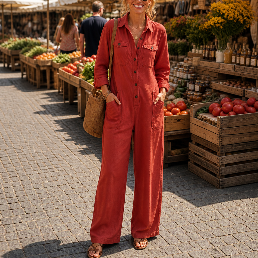 Rovella – Wide-Leg Cargo Utility Jumpsuit