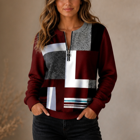 Lineora – Abstract Print Half-Zip Sweatshirt