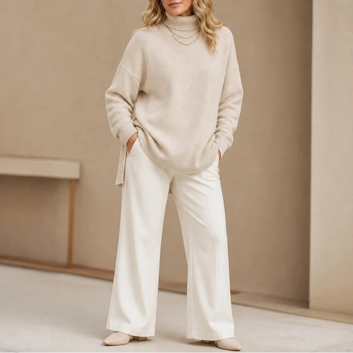 Wearbella – Ribbed High-Neck Side-Slit Sweater