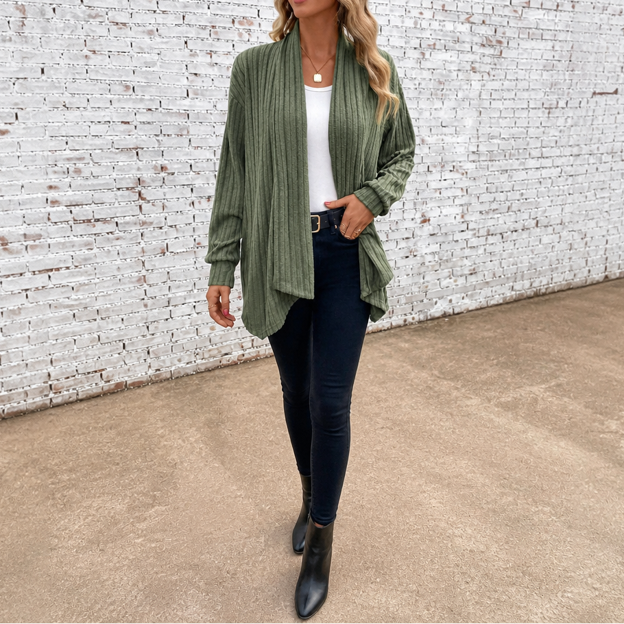 Draperly – Eyelet Waterfall Open-Front Cardigan