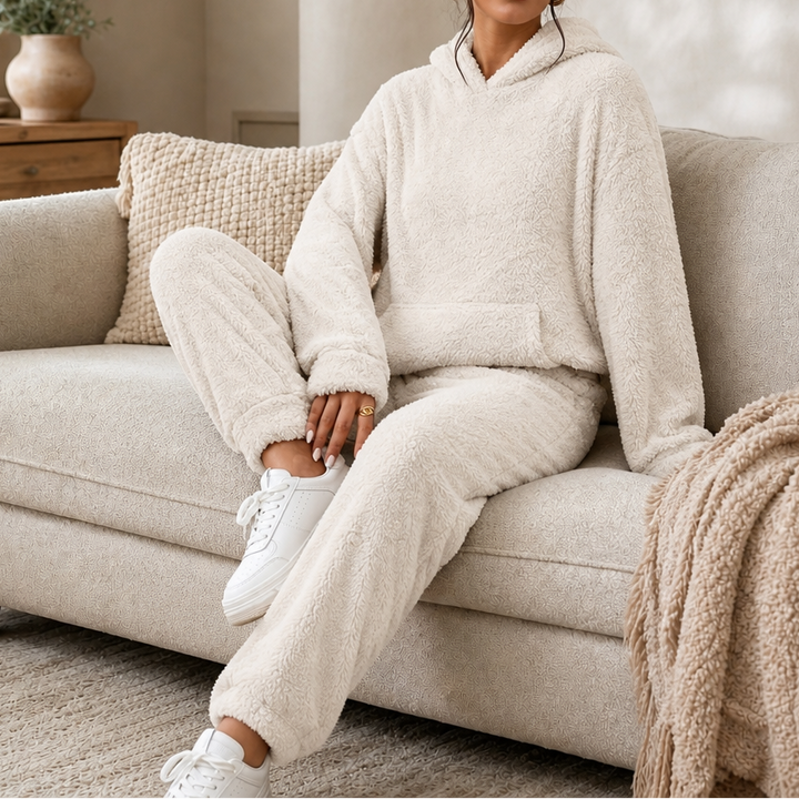 Cozy Haven – Plush Fleece Hooded Top And Jogger Pants Set
