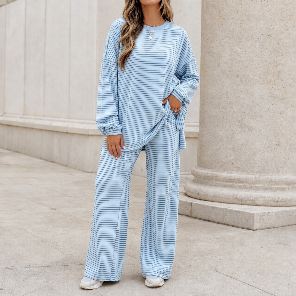 Stripe & Ease – Striped Pullover And Wide-Leg Pants Set