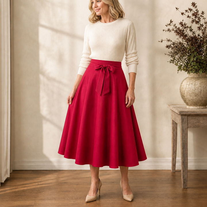 Sashwaist – Self-Tie Pleated High-Waisted Midi Skirt
