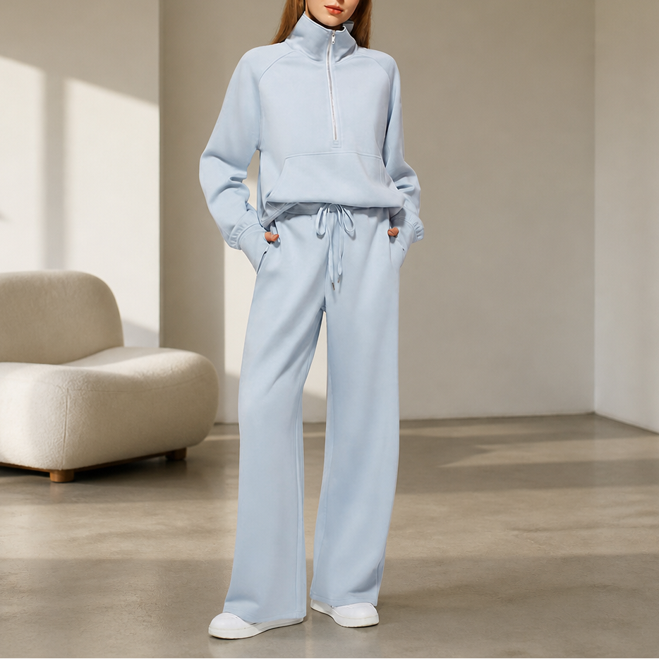 Easewell – Half-Zip Top And Wide-Leg Trouser Set