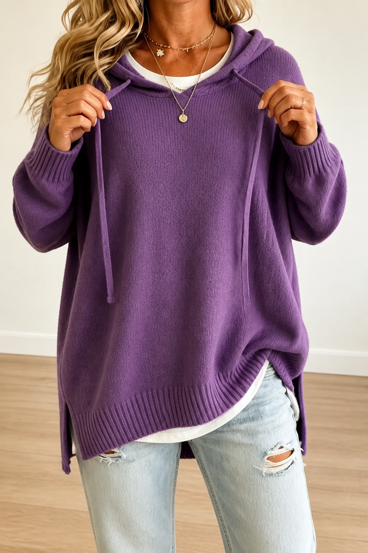 Wearbella – Oversized Drawstring Hooded Knit Sweater