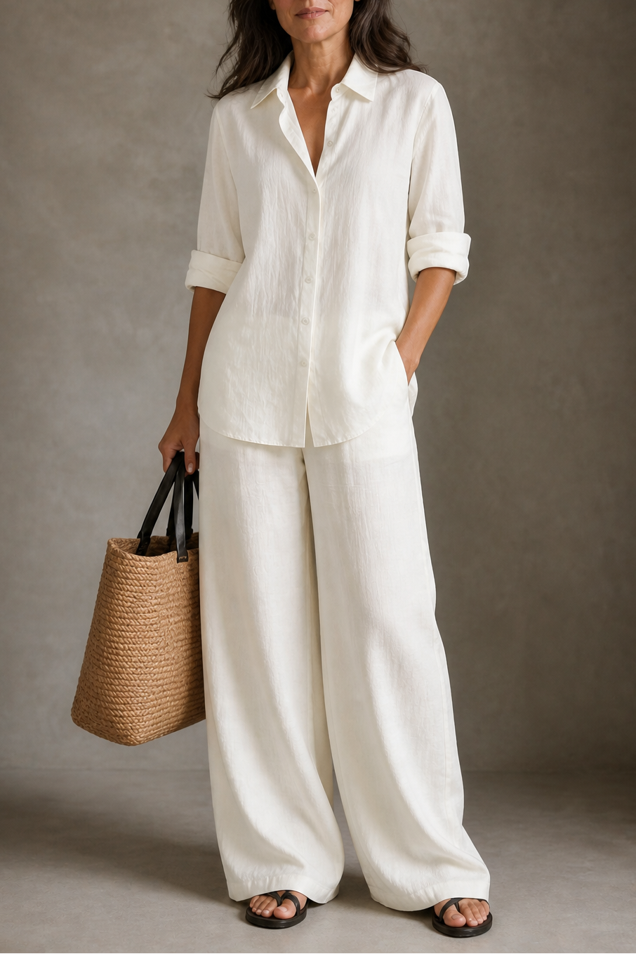 Setwell – Wide-Leg Pants And Shirt Two-Piece Set