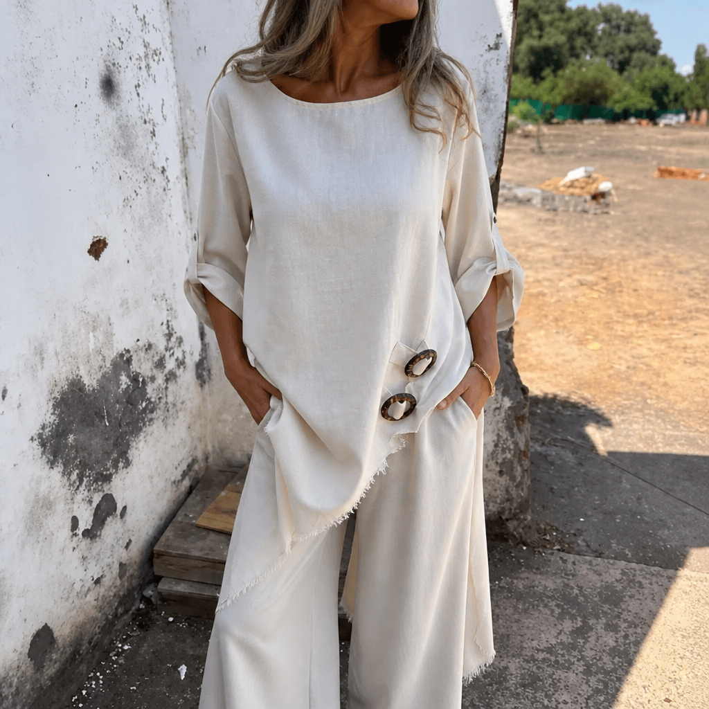 Effortlane – Asymmetric Hem Cotton-Linen Tunic Set