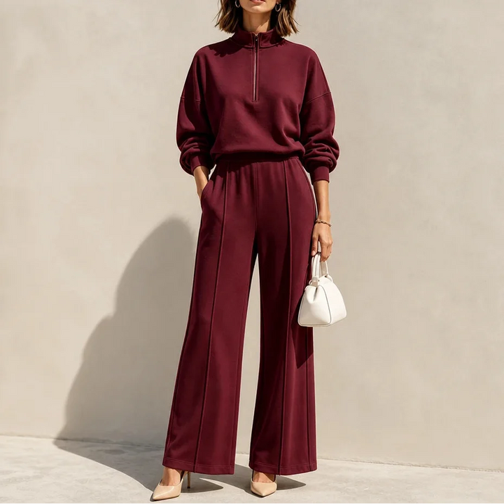 Easeform – Half-Zip Drop-Shoulder Top And Wide-Leg Pants Set