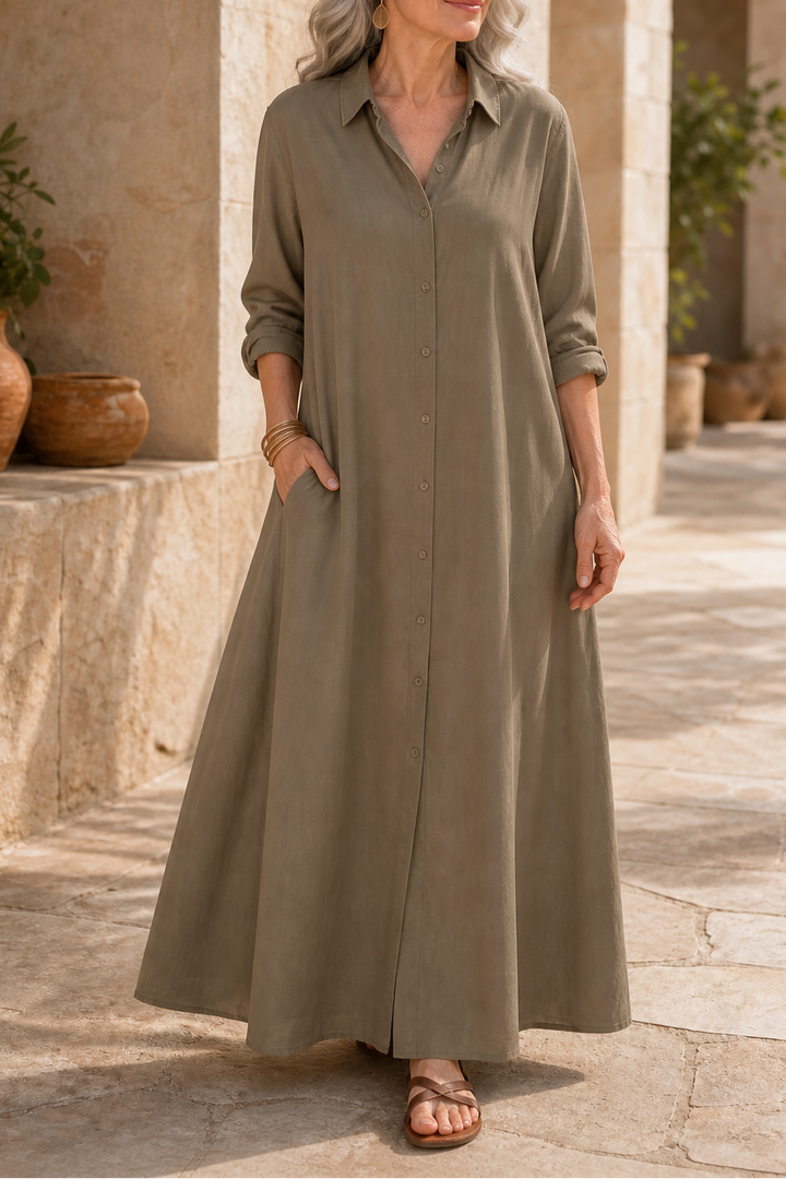 Wearbella – Oversized Cotton-Linen Maxi Shirt Dress