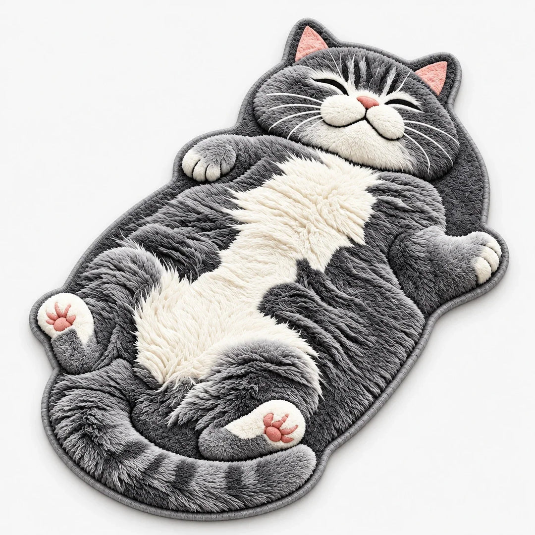 Tabby Tumble – Sleeping Cat-Shaped Plush Area Rug