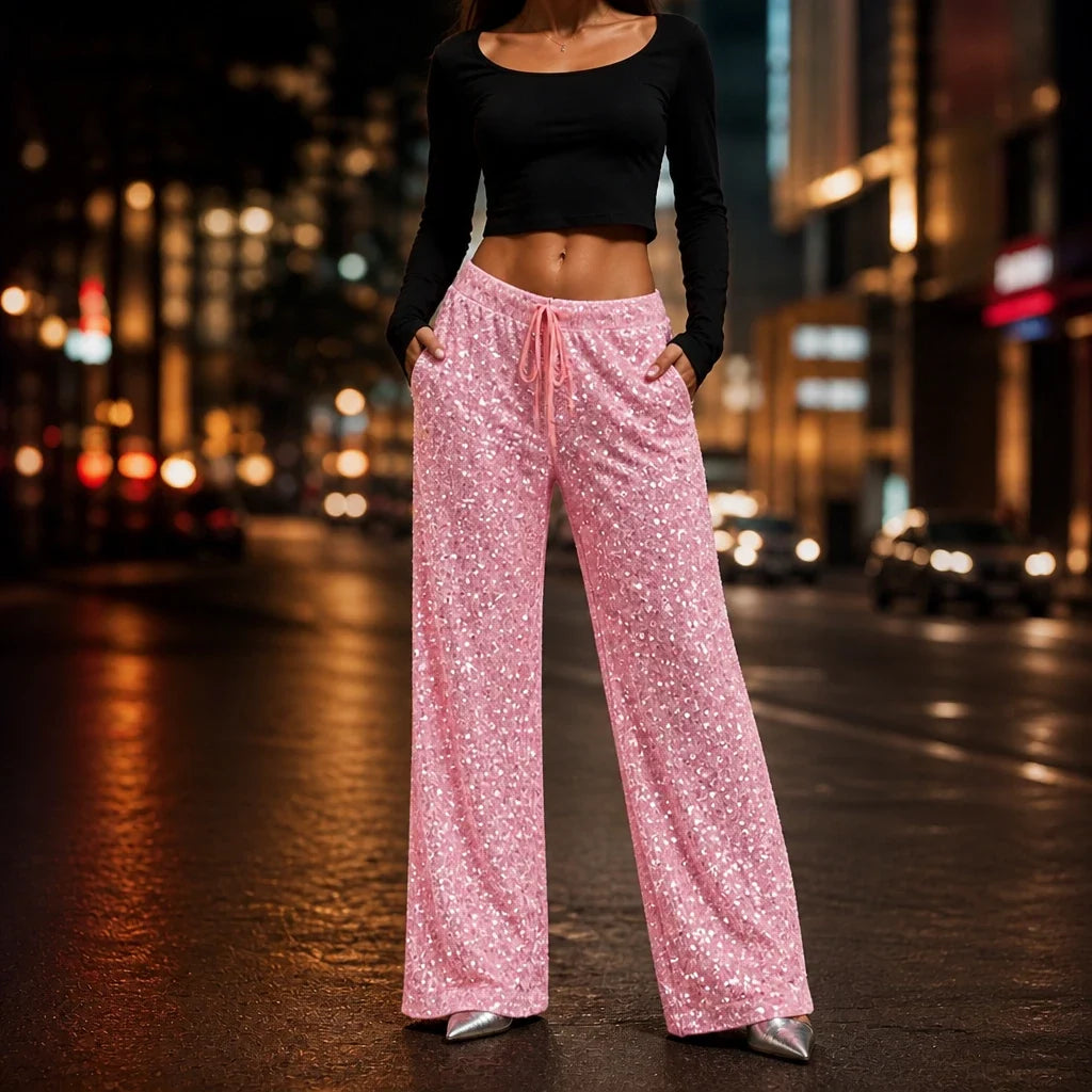 Sequinelle – Sequin Straight-Leg Trousers