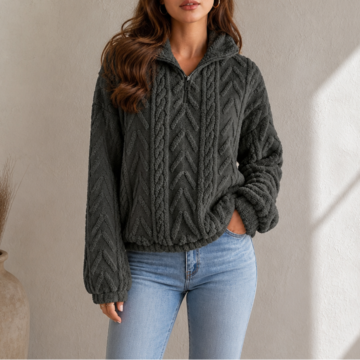 Cable & Cozy – Cable-Knit Quarter-Zip Pullover