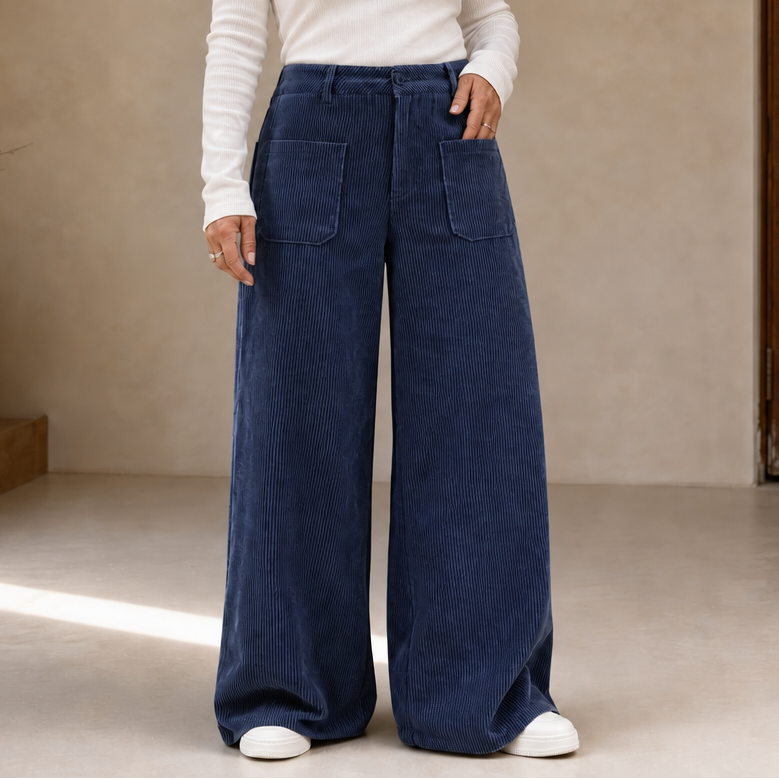 Wovella – Stretch Corduroy-Look Wide-Leg Trousers