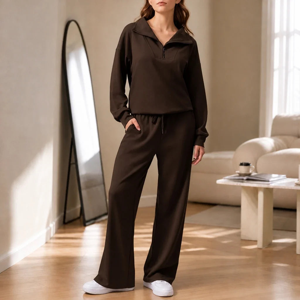 Veya – Quarter-Zip Stand-Collar Blouse And Wide-Leg Trouser Set