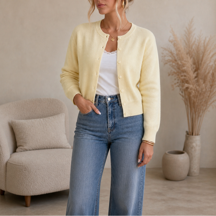 Wearbella – Solid-Color Round-Neck Cardigan