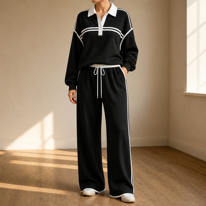 Setwell – Striped Colorblock Top And Wide-Leg Trouser Set
