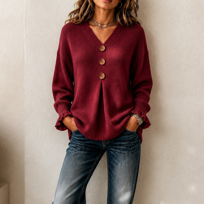 Vessa – Ribbed V-Neck Knit Pullover Sweater