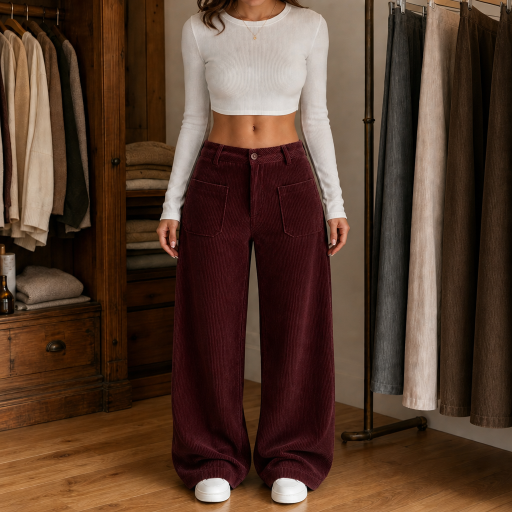 Lunetta Pants – High-Waisted Stretch-Waist Wide-Leg Trousers