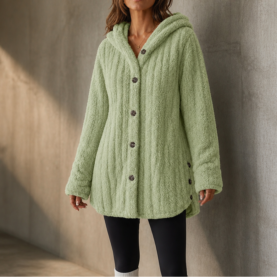 Wearbella – Hooded Button-Up Chunky Knit Cardigan