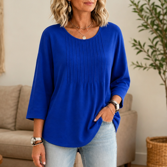 Pleatwell – Vertical Pleated Round-Neck Top