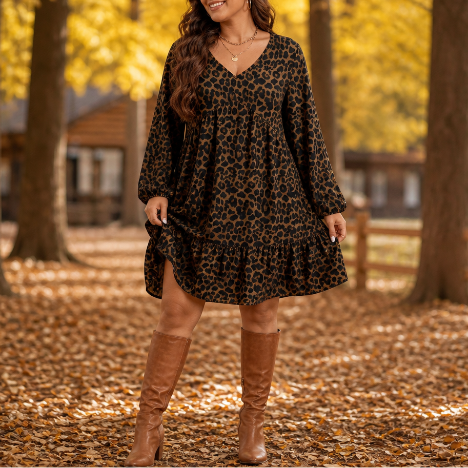 Maple Muse – Botanical Print Midi Dress