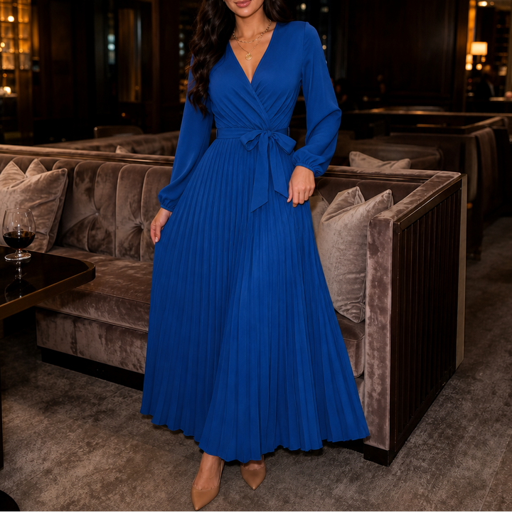 Wearbella – Pleated Wrap-Front High-Waist Maxi Dress