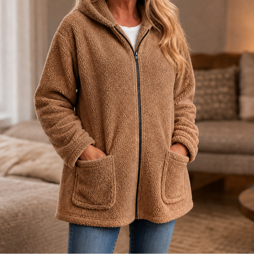 Cozelle – Plush Hooded Oversized Zip-Up Jacket