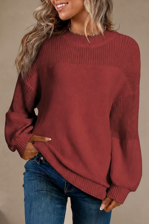 Cozelin – Ribbed Knit Dropped-Shoulder Oversized Sweater