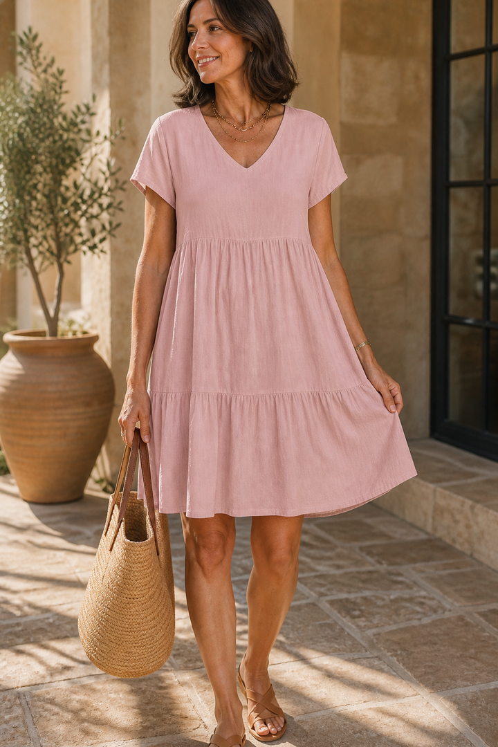 Verafall – V-Neck Tiered Ruffle Midi Dress