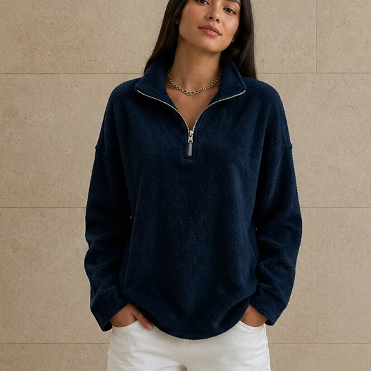 Cozyline – Dropped-Shoulder Quarter-Zip Sweatshirt