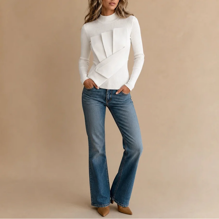 Pleatelle – Pleated Mock-Neck Ribbed Top
