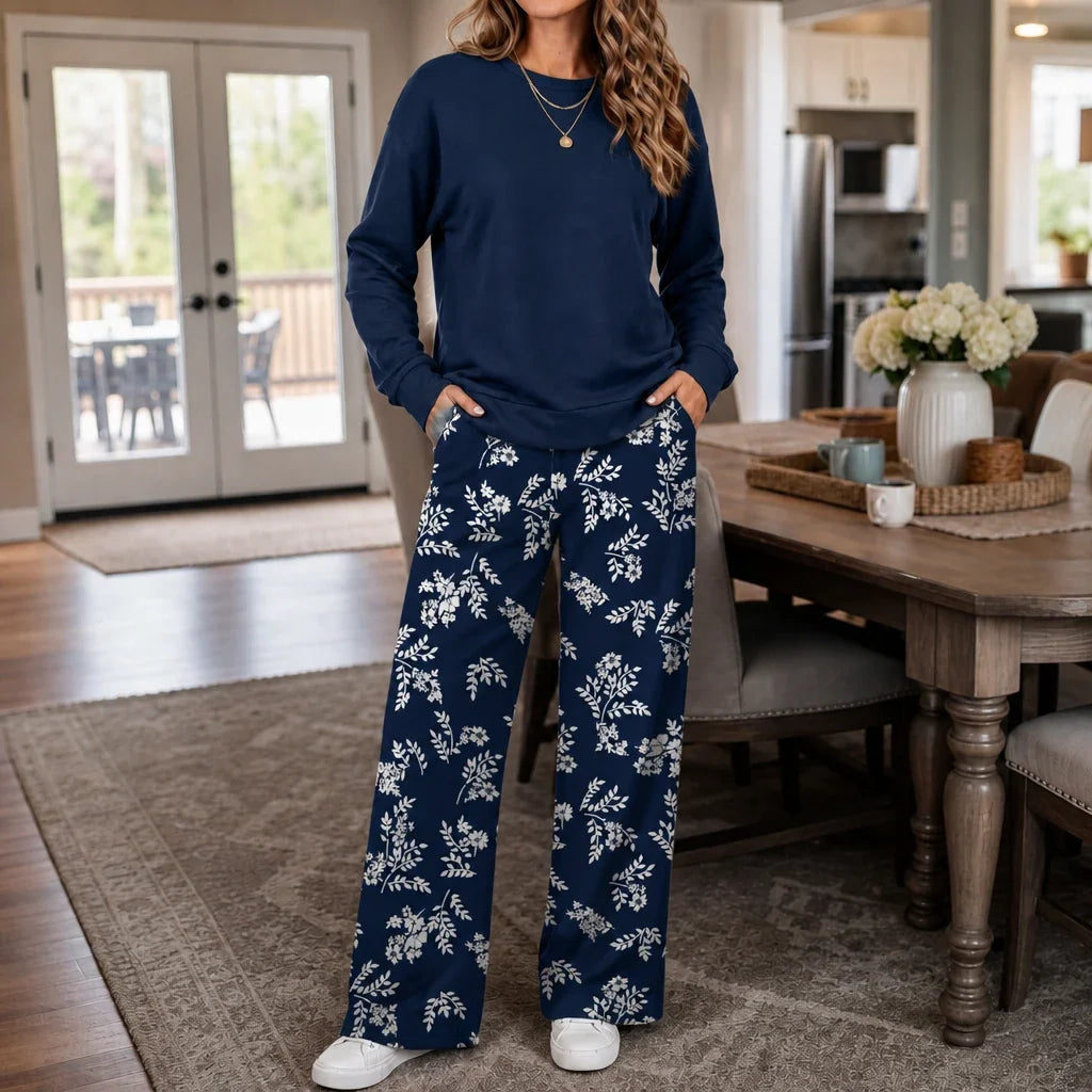 Wearbella – Crewneck Sweatshirt And Wide-Leg Pants Set