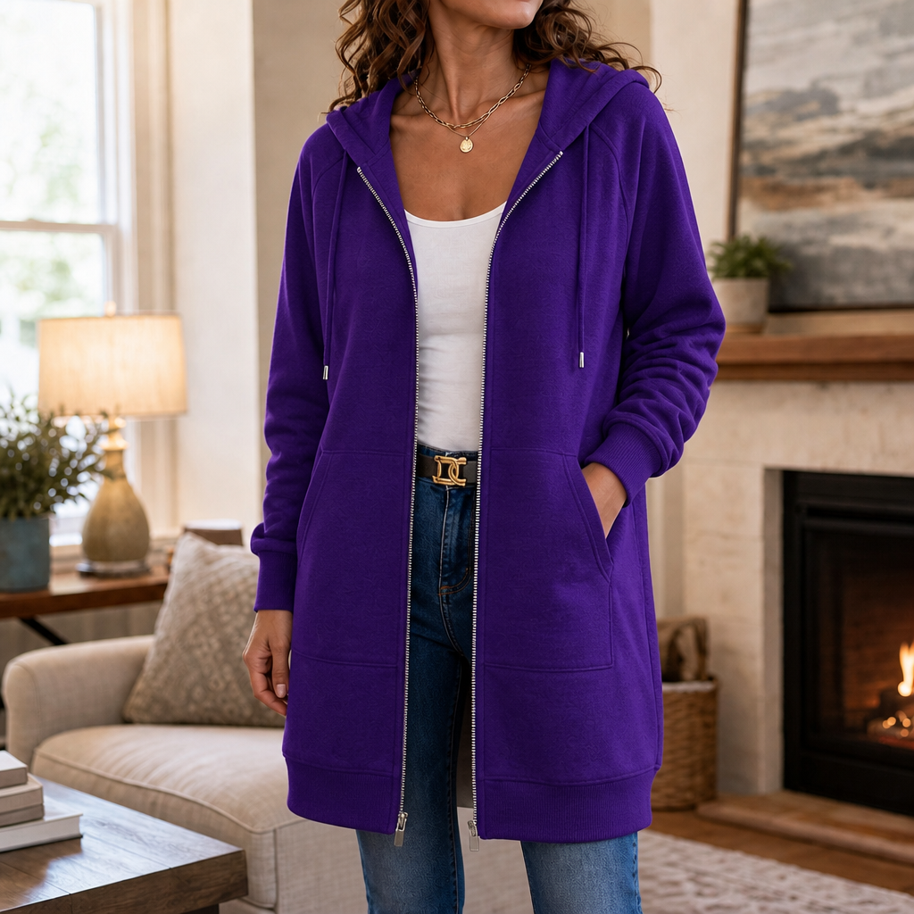 Wrapdrey – Mid-Length Zip-Up Hooded Cardigan