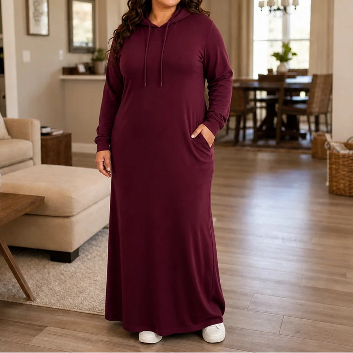 Easehaven – Hooded Pocket Knit Maxi Dress