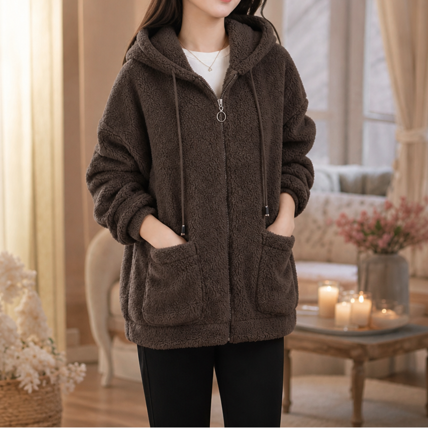 Cozamora – Oversized Sherpa Fleece Zip-Up Hoodie