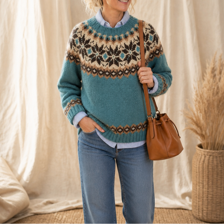 Mayfair Isle – Fair Isle Yoke Crew Neck Pullover Sweater