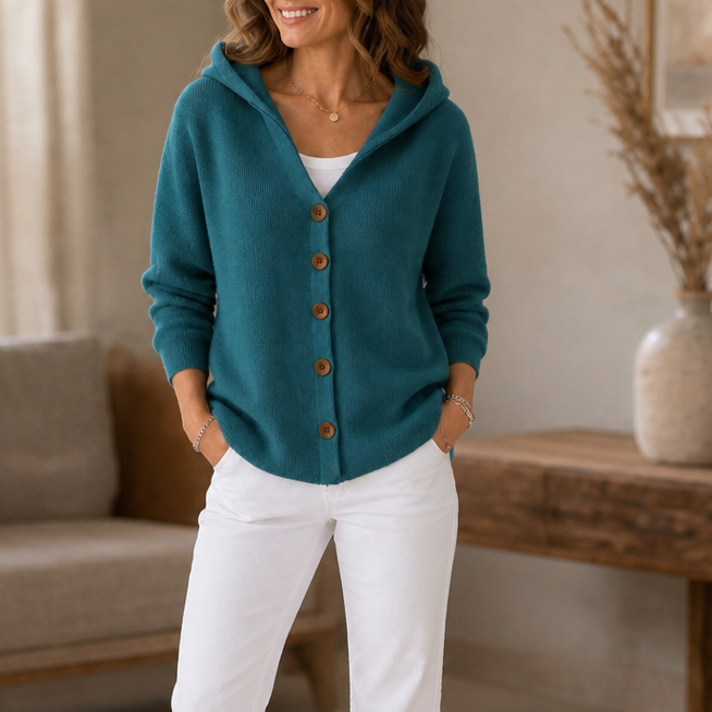 Teri – Button-Front Hooded Cardigan